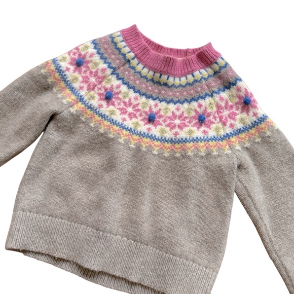 Boden Gray Pink Wool Blend Fair Isle Sweater Knit Christmas Girls 3-4 - Picture 8 of 9